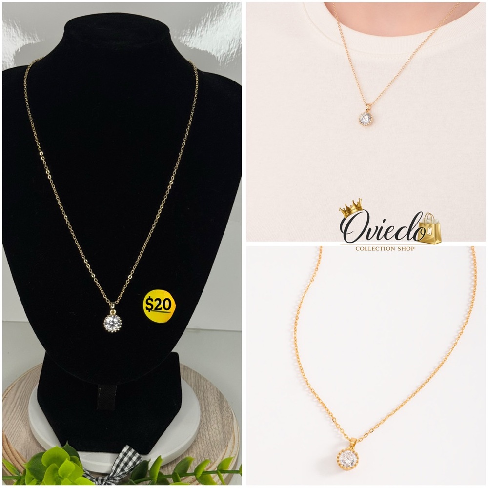Gold Necklace with Crystal Pendant